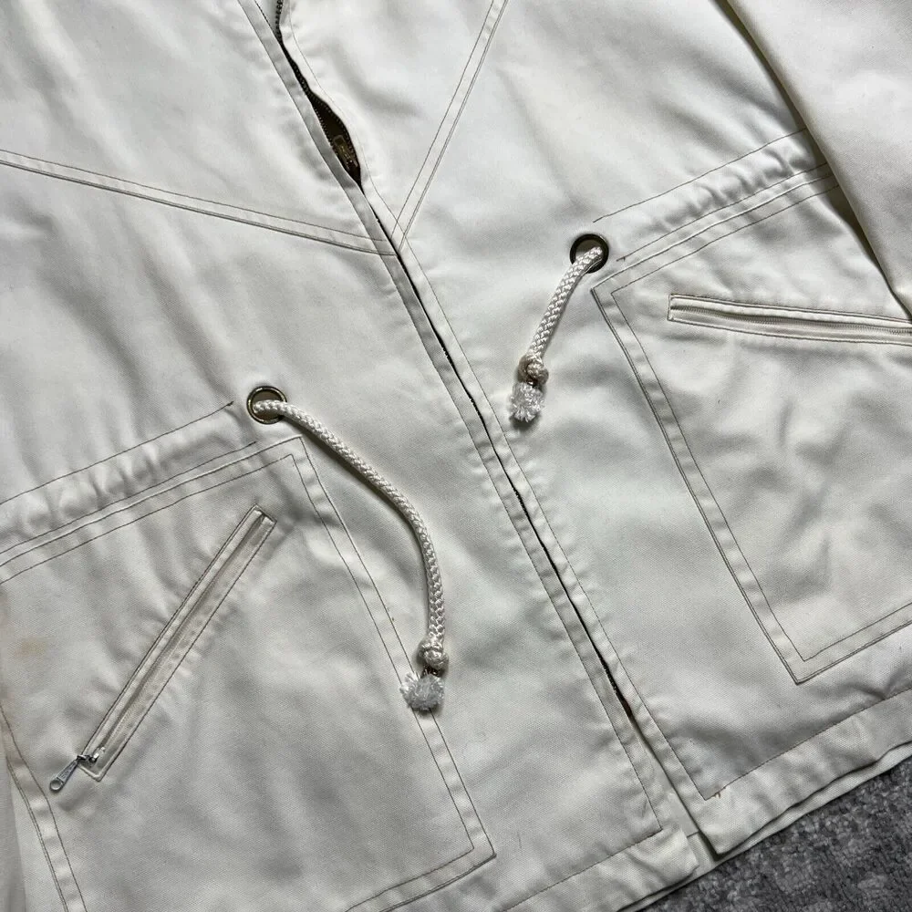 Harbor Master John Weitz Yachtsman Cloth Jacket Large Vintage Beige Zip Up READ